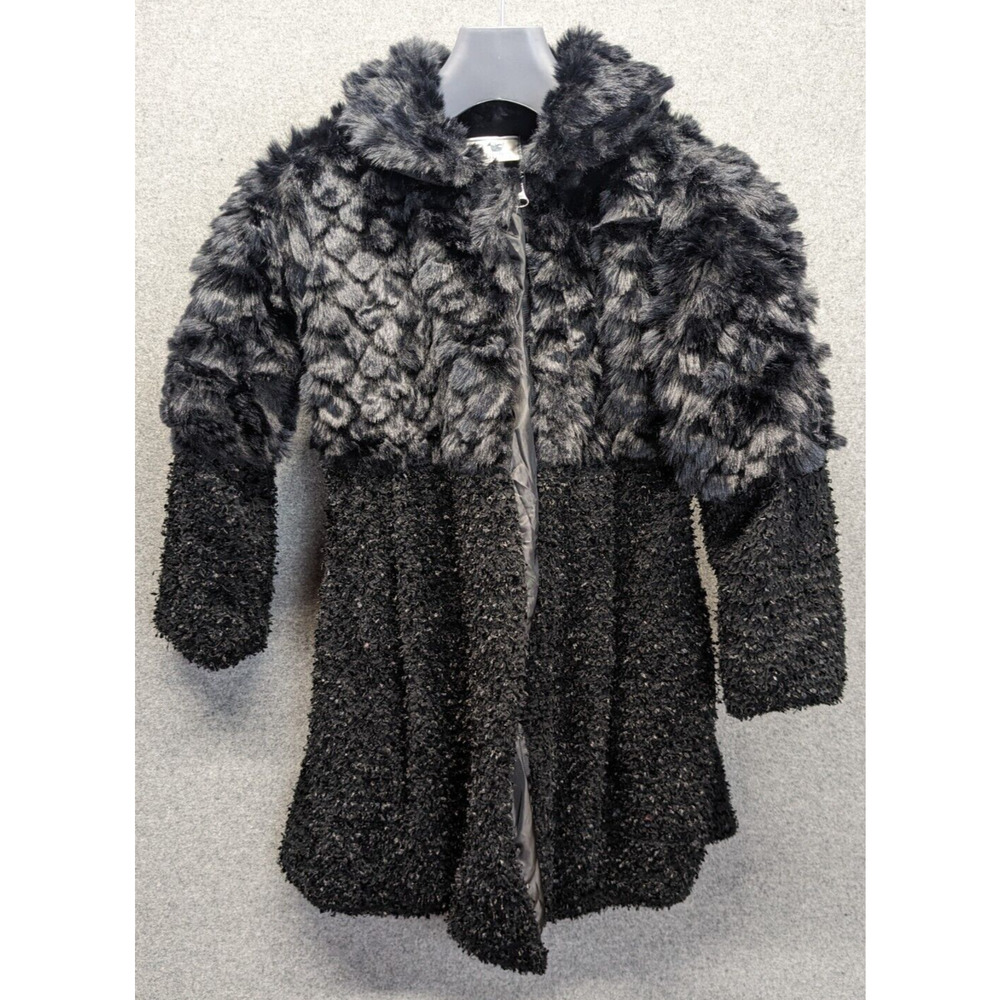 Widgeon Black Faux Fur Zip Up Jacket Coat Girls Size 10